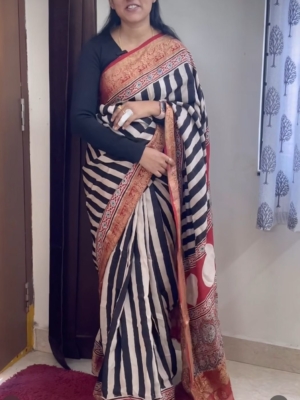 Ajrakh dola silk saree